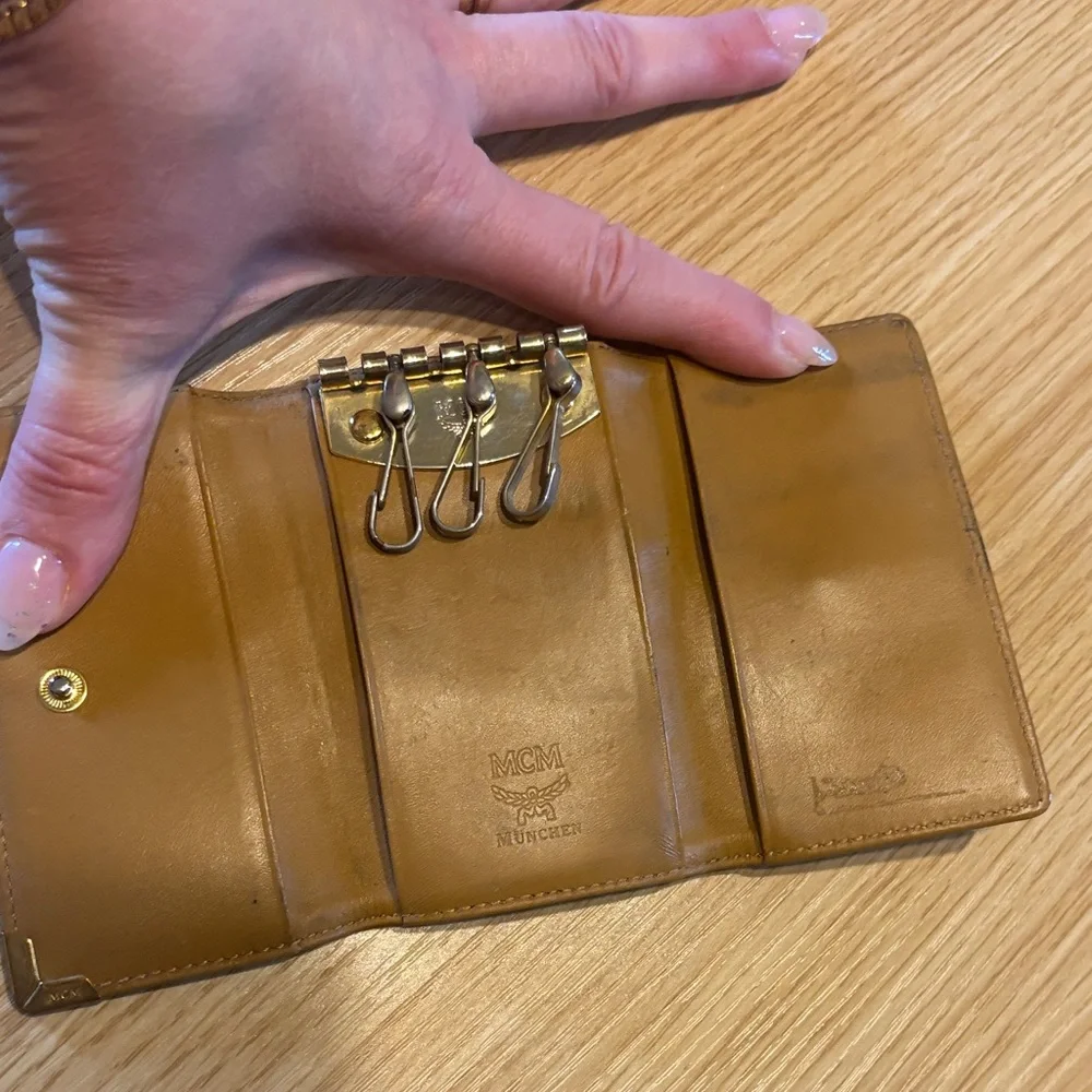 MCM Tan and Black Monogram Card & Key Holder